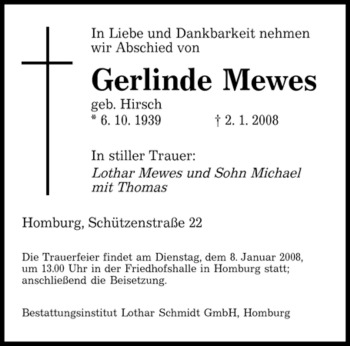 Todesanzeige von Gerlindes Mewes von SAARBRÜCKER ZEITUNG