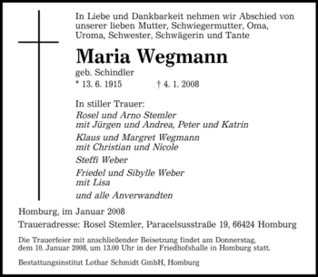 Todesanzeige von Maria Wegmann von SAARBRÜCKER ZEITUNG