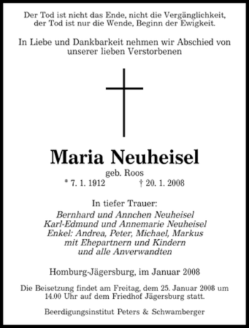 Todesanzeige von Maria Neuheisel von SAARBRÜCKER ZEITUNG