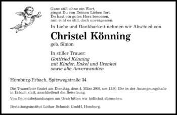 Todesanzeige von Christel Könning von SAARBRÜCKER ZEITUNG