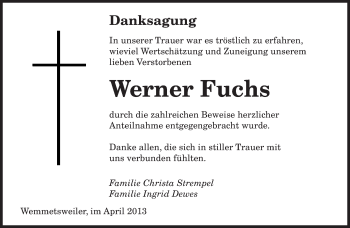 Todesanzeige von Werner Fuchs von saarbruecker_zeitung