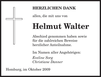 Todesanzeige von Helmut Walter von SAARBRÜCKER ZEITUNG