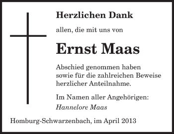 Todesanzeige von Ernst Maas von saarbruecker_zeitung