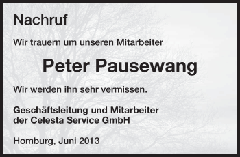 Todesanzeige von Peter Pausewang von saarbruecker_zeitung