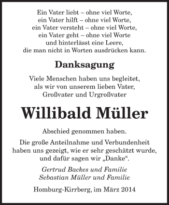 Todesanzeige von Willibald Müller von saarbruecker_zeitung