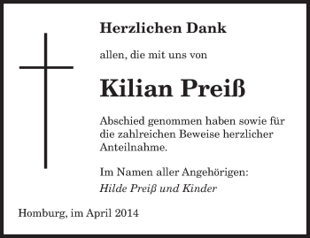 Todesanzeige von Kilian Preiß von saarbruecker_zeitung