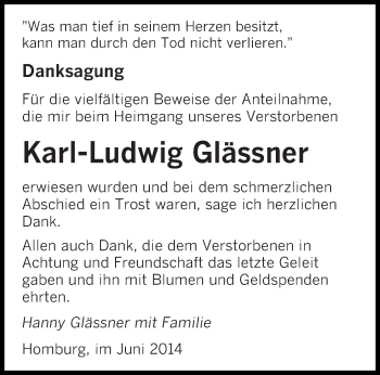 Todesanzeige von Karl-Ludwig Glässner von saarbruecker_zeitung