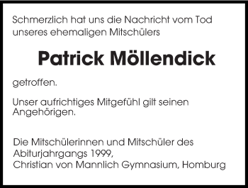 Todesanzeige von Patrick Möllendieck von saarbruecker_zeitung