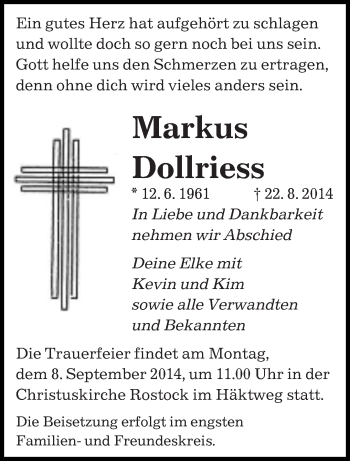 Todesanzeige von Markus Dollriess von saarbruecker_zeitung