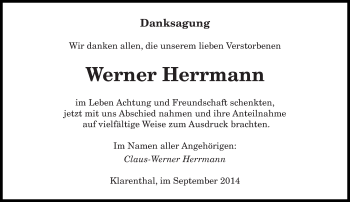 Todesanzeige von Werner Herrmann von saarbruecker_zeitung