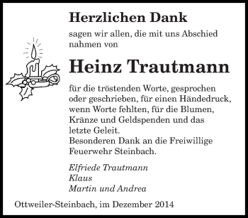 Todesanzeige von Heinz Trautmann von saarbruecker_zeitung