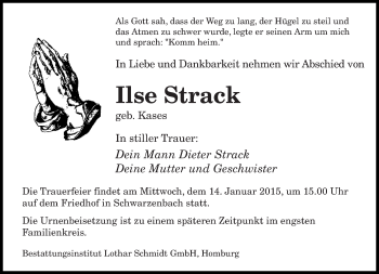 Todesanzeige von Ilse Strack von saarbruecker_zeitung