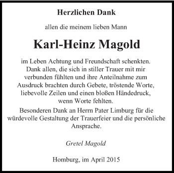 Todesanzeige von Karl-Heinz Magold von saarbruecker_zeitung