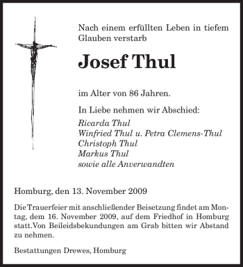 Todesanzeige von Josef Thul von SAARBRÜCKER ZEITUNG