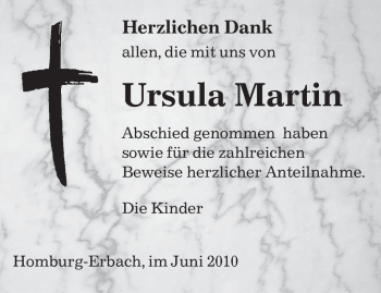 Todesanzeige von Ursula Martin von SAARBRÜCKER ZEITUNG