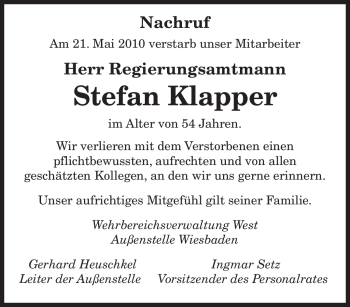 Todesanzeige von Stefan Klapper von SAARBRÜCKER ZEITUNG