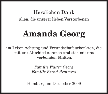 Todesanzeige von Amanda Georg von SAARBRÜCKER ZEITUNG