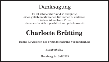 Todesanzeige von Charlotte Brütting von SAARBRÜCKER ZEITUNG