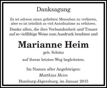 Todesanzeige von Marianne Heim von saarbruecker_zeitung