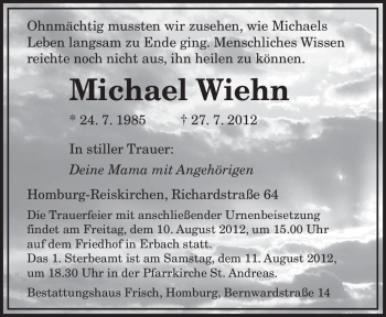Todesanzeige von Michael Wiehn von SAARBRÜCKER ZEITUNG