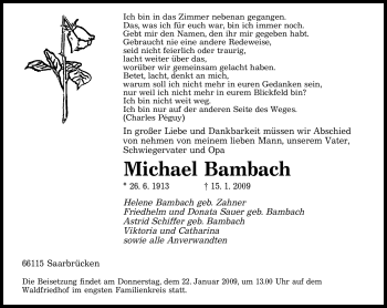 Todesanzeige von Michael Bambach von SAARBRÜCKER ZEITUNG