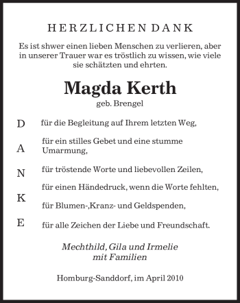 Todesanzeige von Magda Kerth von SAARBRÜCKER ZEITUNG