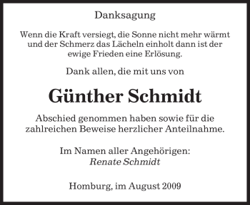 Todesanzeige von Günther Schmidt von SAARBRÜCKER ZEITUNG