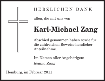 Todesanzeige von Karl-Michael Zang von SAARBRÜCKER ZEITUNG