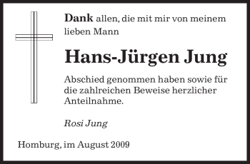 Todesanzeige von Hans-Jürgen Jung von SAARBRÜCKER ZEITUNG