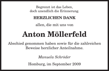 Todesanzeige von Anton Möllerfeld von SAARBRÜCKER ZEITUNG