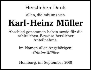 Todesanzeige von Karl-Heinz Müller von SAARBRÜCKER ZEITUNG