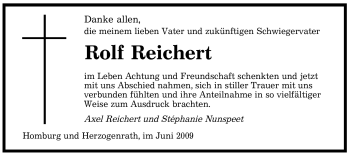 Todesanzeige von Rolf Reichert von SAARBRÜCKER ZEITUNG