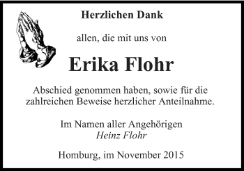 Todesanzeige von Erika Flohr von saarbruecker_zeitung