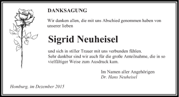 Todesanzeige von Sigrid Neuheisel von saarbruecker_zeitung