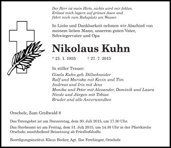 Todesanzeige von Nikolaus Kuhn von saarbruecker_zeitung