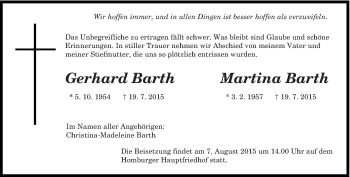 Todesanzeige von Gerhard und Martina Barth von saarbruecker_zeitung