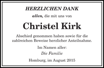 Todesanzeige von Christel Kirk von saarbruecker_zeitung