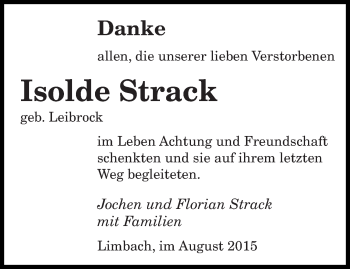 Todesanzeige von Isolde Strack von saarbruecker_zeitung