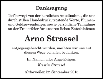 Todesanzeige von Arno Strassel von saarbruecker_zeitung