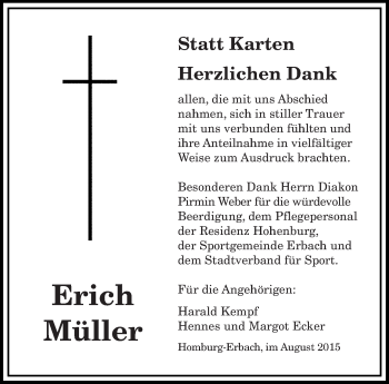 Todesanzeige von Erich Müller von saarbruecker_zeitung