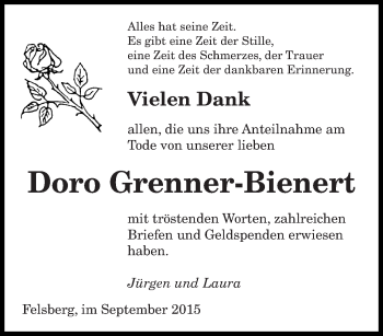 Todesanzeige von Doro Grenner-Bienert von saarbruecker_zeitung