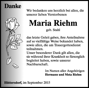 Todesanzeige von Maria Riehm von saarbruecker_zeitung