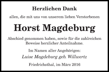 Todesanzeige von Horst Magdeburg von saarbruecker_zeitung