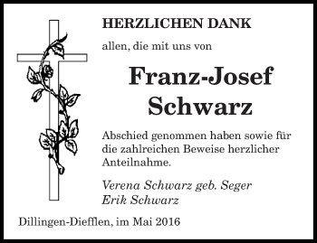 Todesanzeige von Franz-Josef Schwarz von saarbruecker_zeitung