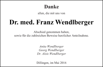 Todesanzeige von Franz Wendlberger von saarbruecker_zeitung