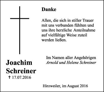 Todesanzeige von Joachim Schreiner von saarbruecker_zeitung
