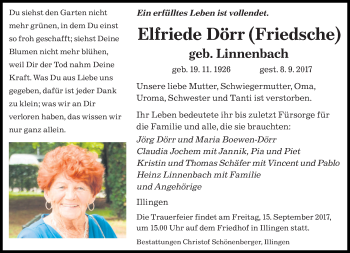 Todesanzeige von Elfriede Dörr von saarbruecker_zeitung