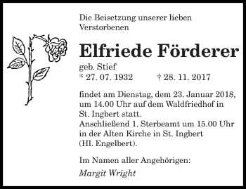 Todesanzeige von Elfriede Förderer von saarbruecker_zeitung