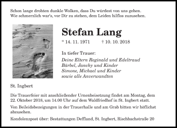 Todesanzeige von Stefan Lang von saarbruecker_zeitung