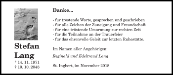 Todesanzeige von Stefan Lang von saarbruecker_zeitung